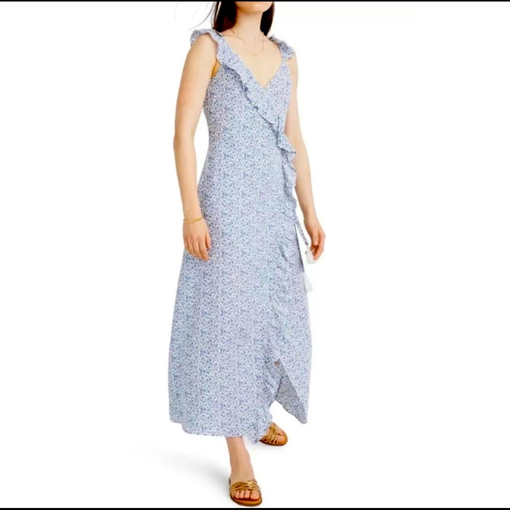 Madewell Blue/white floral faux wrap maxi dress